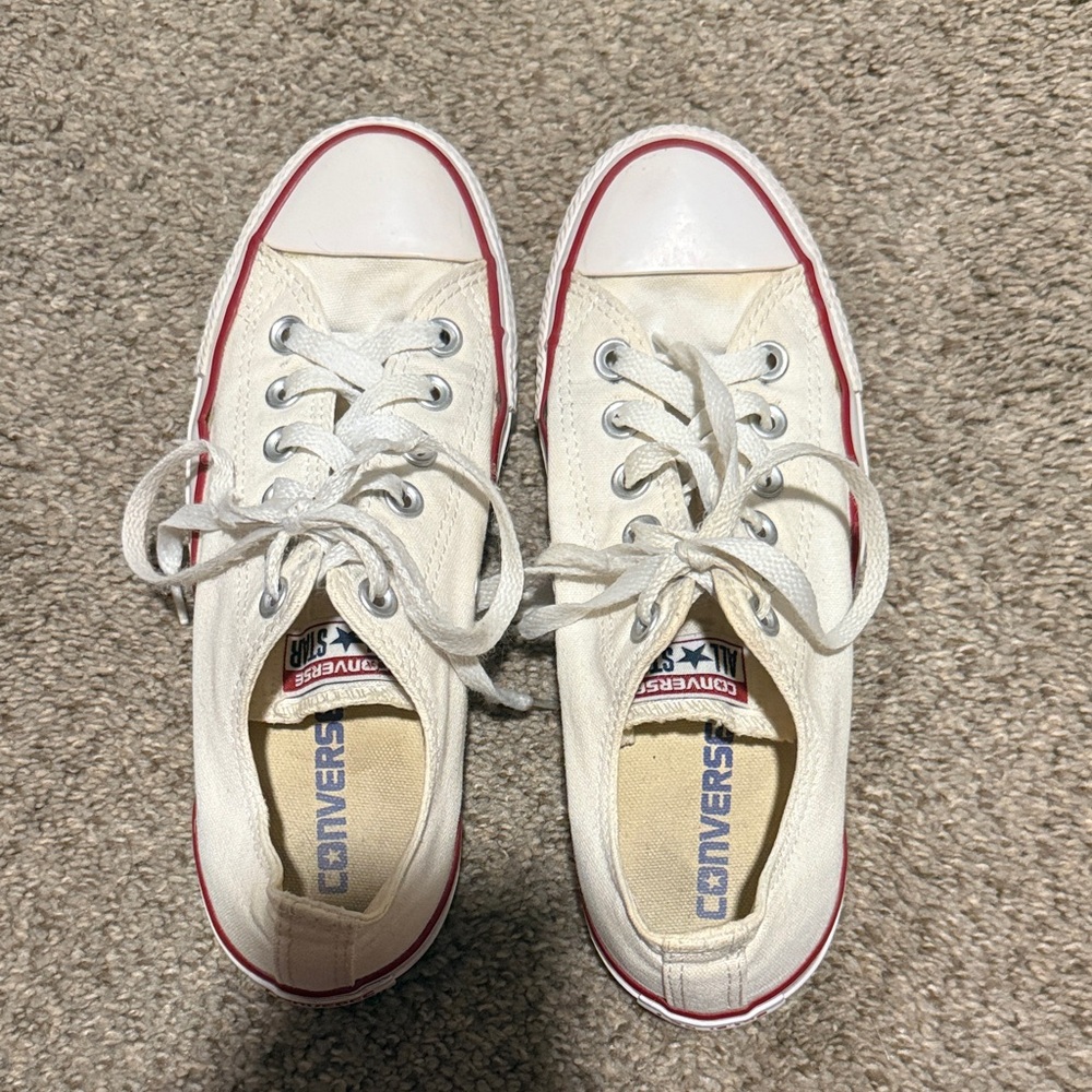 Converse Cream Canvas Sneakers with Red Accents